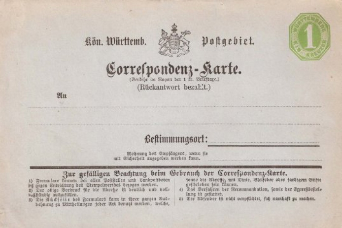 Ungebrauchte 1-Kreuzer-Postkarte mit anhängendem Antwortteil Ungebrauchte 1-Kreuzer-Postkarte mit anhängendem Antwortteil